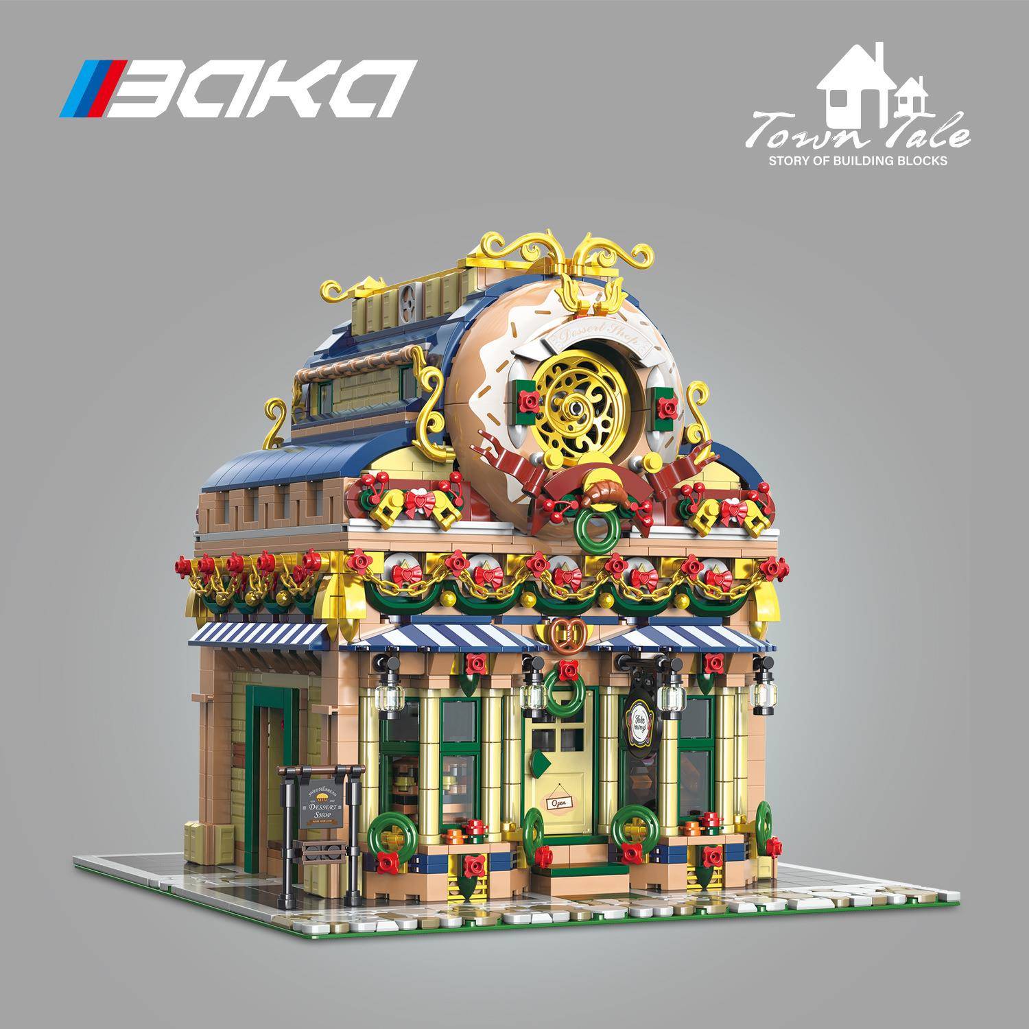 新品霸卡33202-6积木街景甜圈甜点工坊模型益智拼装桌面摆件玩具