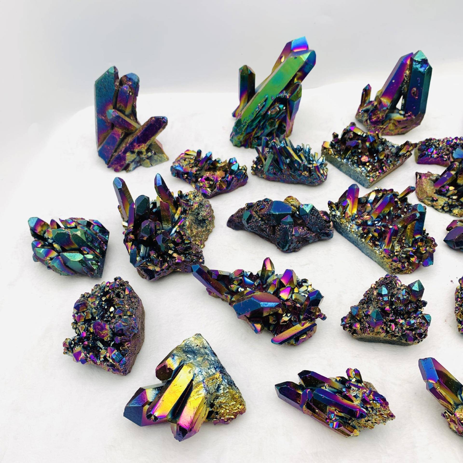 热销电镀钛簇随形原石水晶块不规则裸石水晶装饰摆件