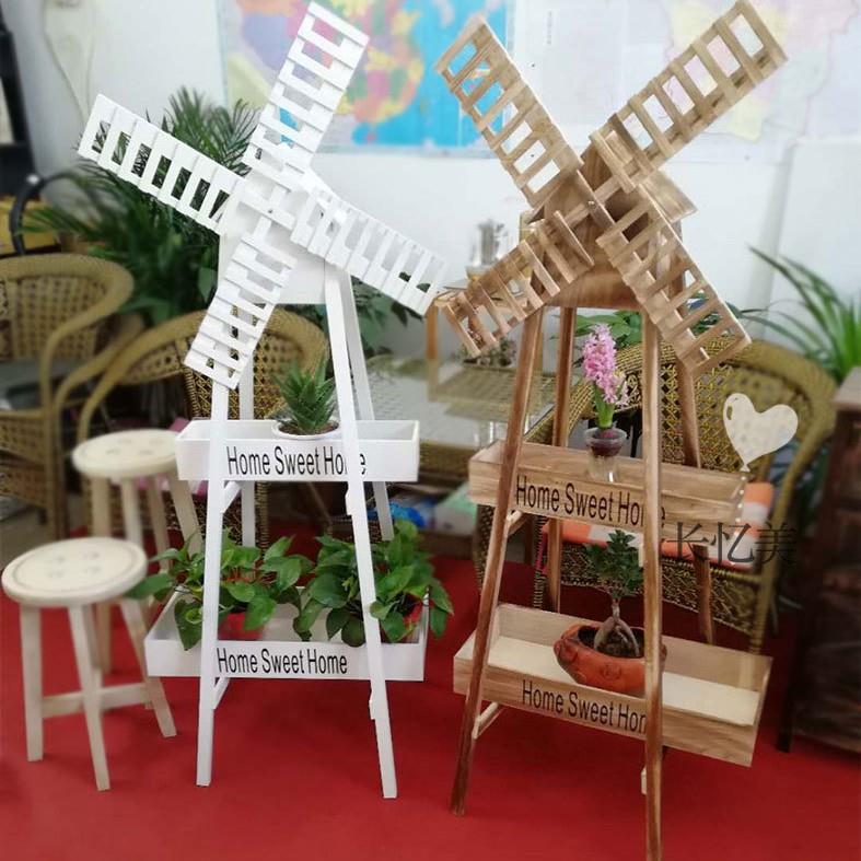 实木复古旋转风车田园置物花架户外婚礼迎宾装饰花器摆件婚庆道具