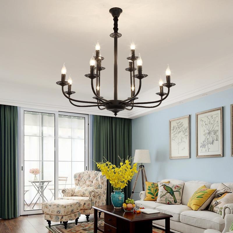 欧式双层铁艺蜡烛吊灯美式客厅餐厅吊灯服装店简约个性卧室灯具
