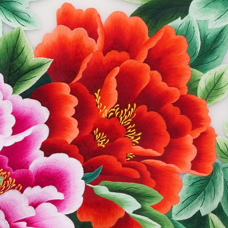 新中式刺绣苏绣牡丹花圆形挂画玄关过道走廊客厅沙发墙成品装饰画图片