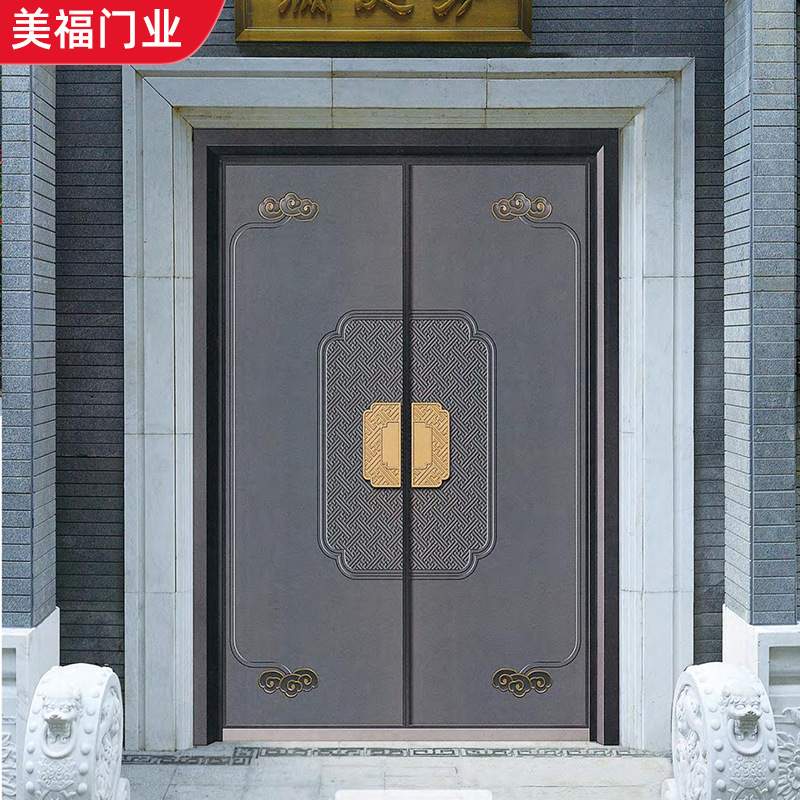 防爆铸铝门一门一景入户门防盗门别墅大门双开门子母进户铜门