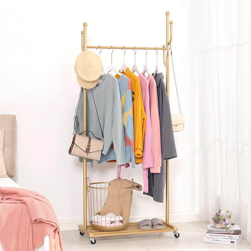 可移动衣帽架带滑轮落地卧室家用挂衣架简易客厅多功能收纳置物架