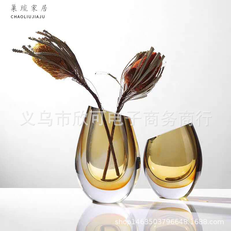简约现代琉璃花瓶样板房软装家居饰品客厅创意玻璃花器工艺品摆件