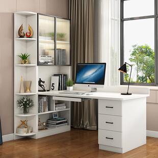 实木书桌书架一体学生书桌家用转角小户型书桌柜写字桌台式电脑桌