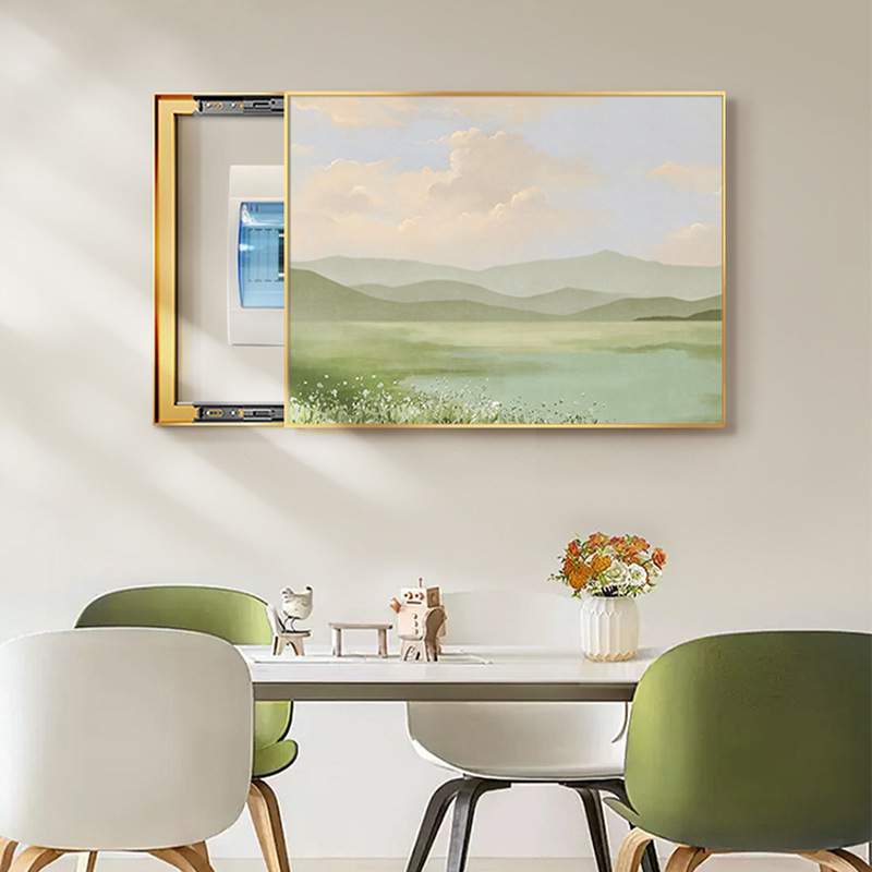 奶油原木风电表箱装饰画风景配电箱遮挡挂画弱电箱盖板电闸箱壁画