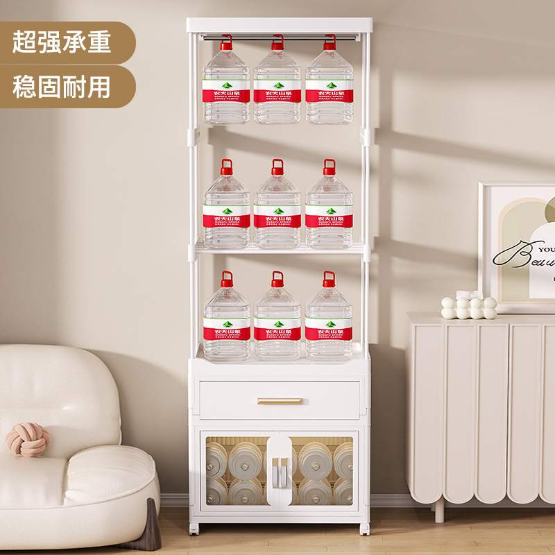 奶油风可折叠衣帽架家用多功能夹缝置物架卧室免安装落地简易衣柜