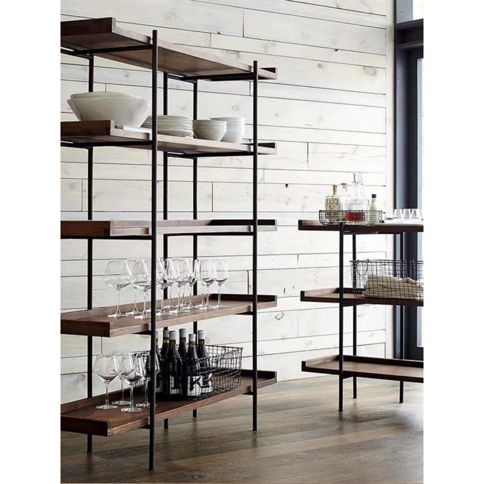 美式实木置物架复古书架落地书柜陈列架多层展示架工业风铁艺创意