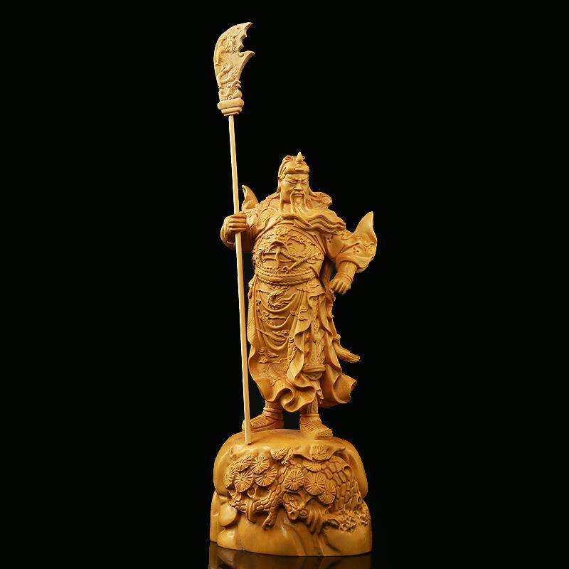 黄杨木雕居家风水摆件饰品工艺品武财神立松威武关公