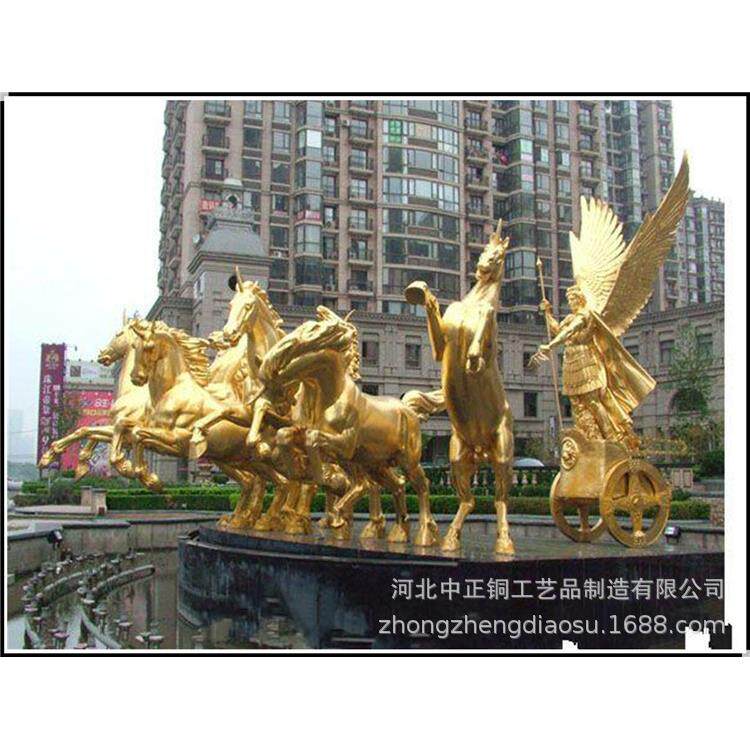 广场骏马铜雕塑制作拉白菜财源广进铜马工艺品双骏奇驱铜马摆件