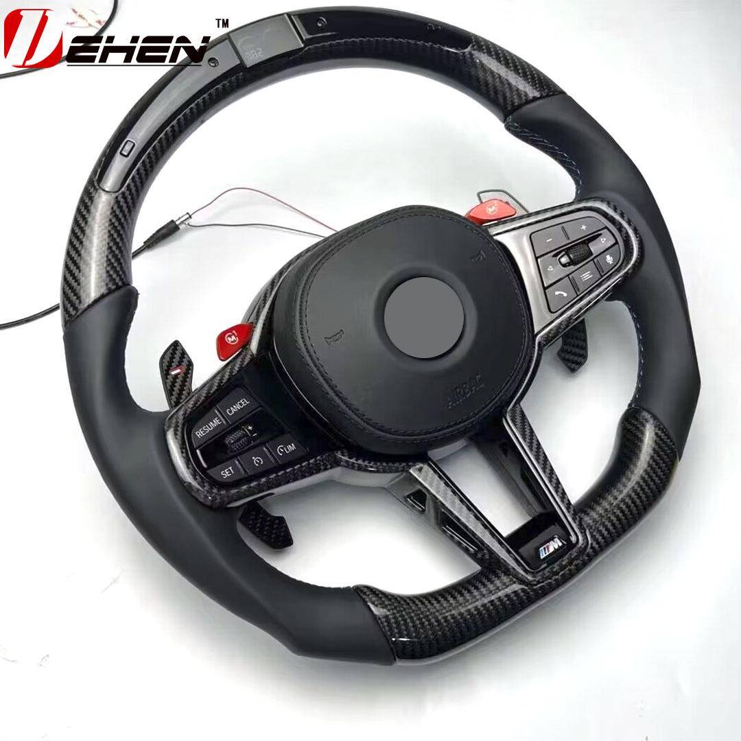 适用于宝马5678系X1X2X3X4X5X6X7改装升级CS碳纤维LED平底方向盘