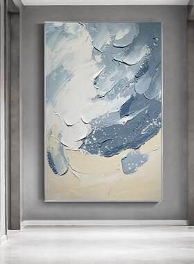 纯手绘油画美式抽象画入户玄关装饰画轻奢立体竖版挂画手工现代画