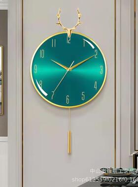 北欧轻奢鹿头钟表挂钟客厅家用免打孔时钟挂墙挂表简约静音石英钟