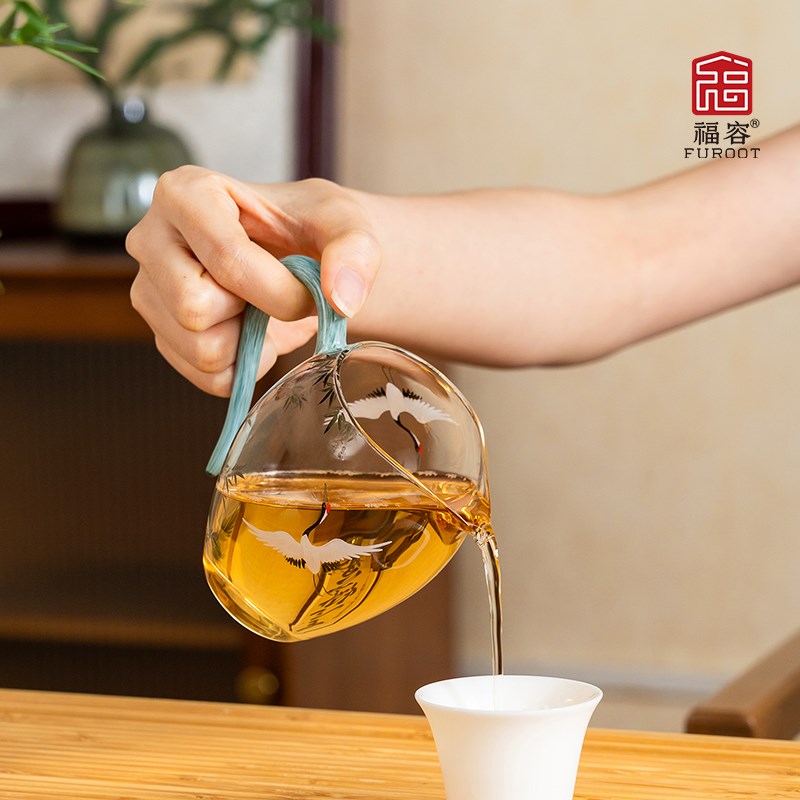 福容公道杯玻璃高档手绘大容y量小号高硼硅加厚无铅套装透明侧把