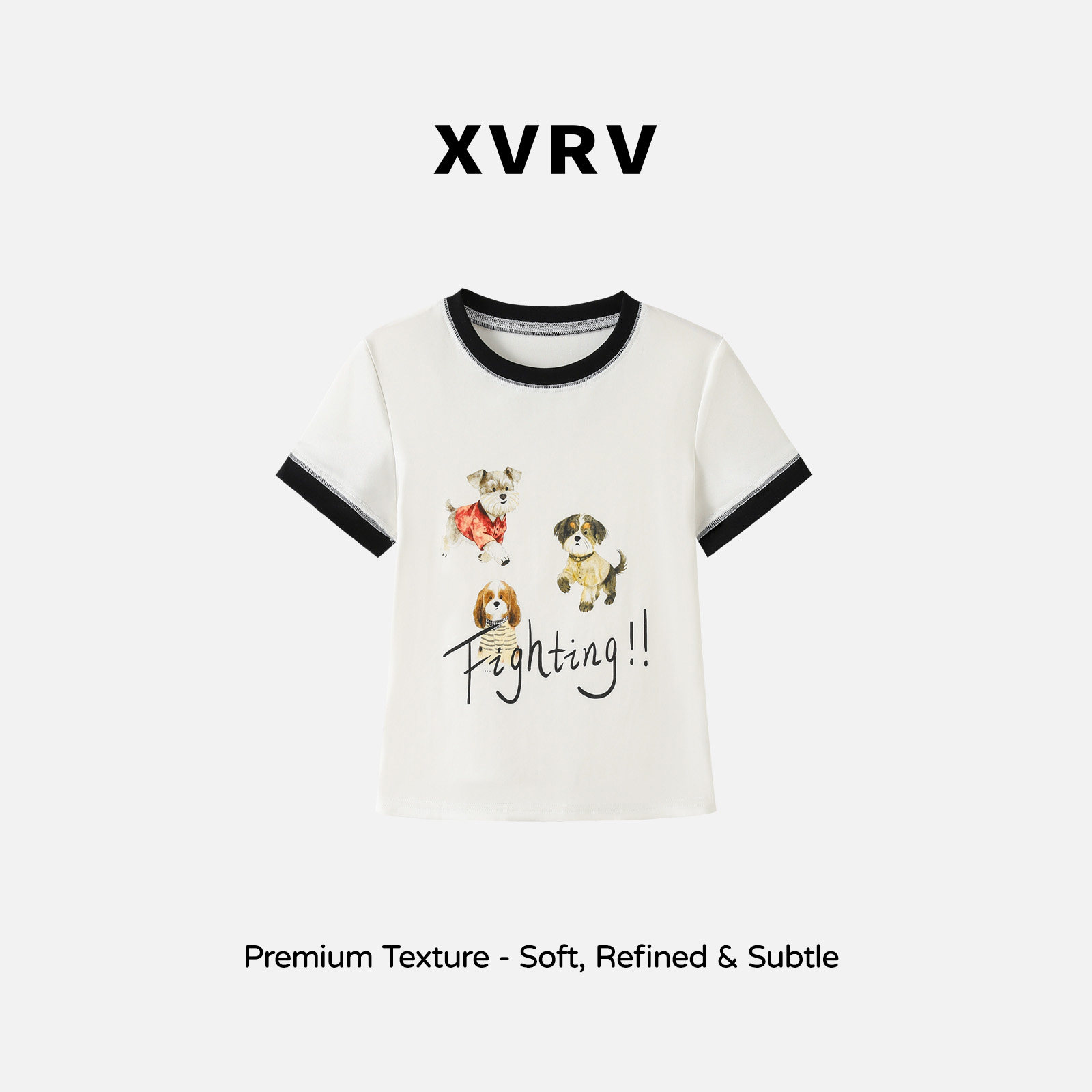 XVRV夏上新撞色圆领短袖动物字母印花正肩T恤女修身显瘦短款上衣图片