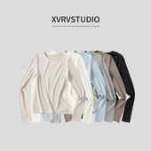 XVRV圆领正肩长袖 显瘦别致上衣 修身 t恤女秋季 韩系内搭打底衫