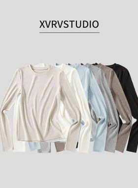 XVRV圆领正肩长袖t恤女秋季韩系内搭打底衫修身显瘦别致上衣