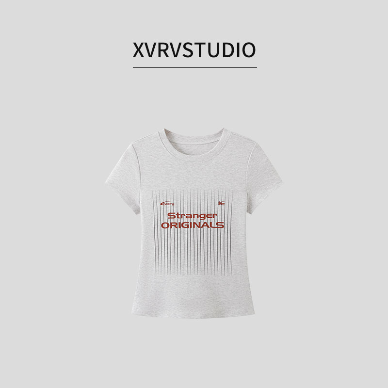 XVRV【夏上新】2025美式精棉印花运动T恤健身跑步户外显瘦短袖