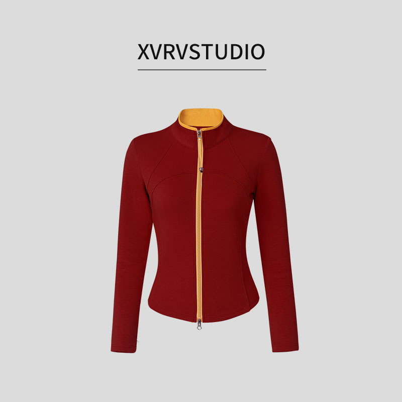 XVRV【秋上新】2025时尚百搭立领撞色运动双开拉链小外套女长袖