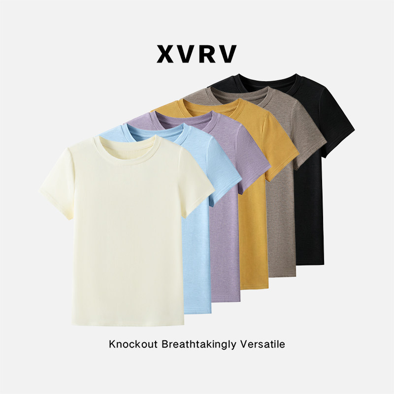XVRV高级感圆领正肩宽松显瘦T恤夏季新款2026小众百搭短袖上衣女图片