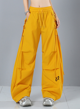 XVRV秋季新款宽松阔腿裤弯刀伞兵裤透气速干健身运动两穿休闲裤女