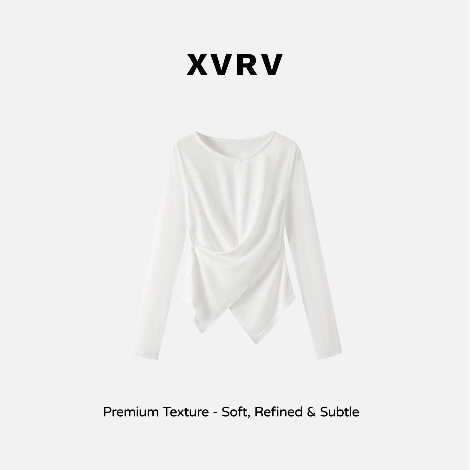 XVRV2026秋季新款斜肩圆领长袖薄款微透防晒罩衫女交叉设计感T恤图片
