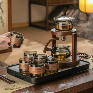 家用办公室高档功夫X茶杯懒人神 高端自动泡茶器磁吸玻璃茶具套装