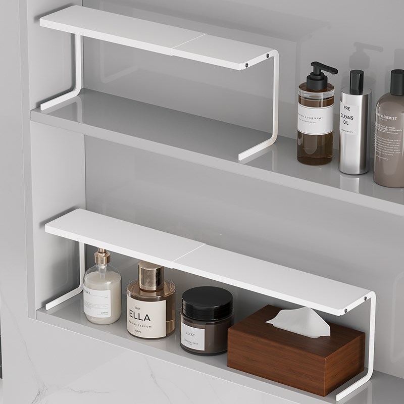 浴室镜柜下挂篮收纳盒洗脸台w面分层隔板卫生间镜子后面置物架极