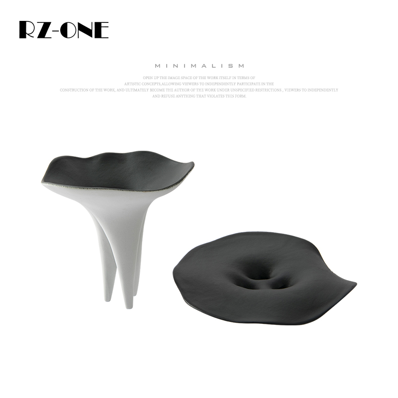 Rzone 极简风轻奢黑白陶瓷插花器果盘玄关高档会所设计师茶几摆件