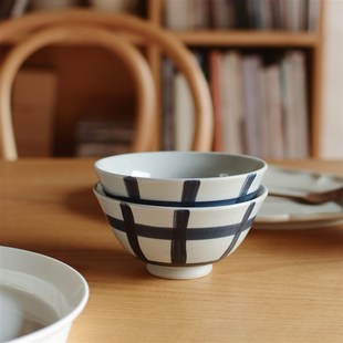 小碗 收集时光 陶瓷日式 say手绘条纹蓝格小碗 火锅米饭碗 Camus