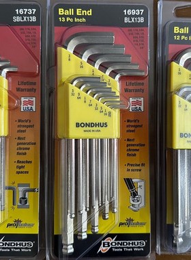 美国BONDHUS波顿英制加长球头内六角扳手16737 16937 16936内六角