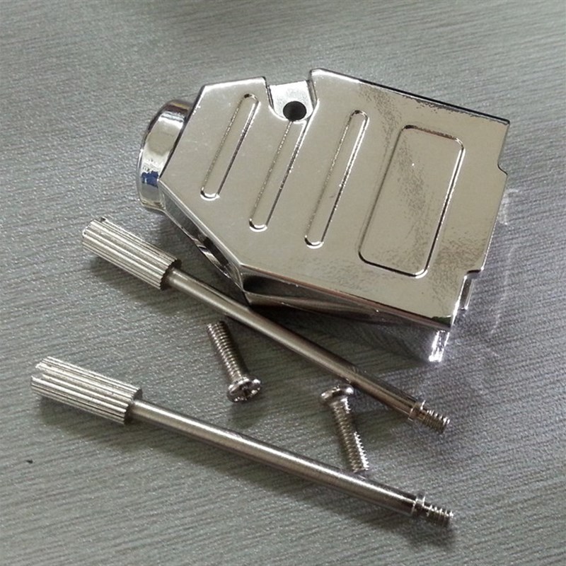 DB9针串口金属外壳HDB15 VGA D-SUB9P装配铁壳 RS232长螺丝锌合金