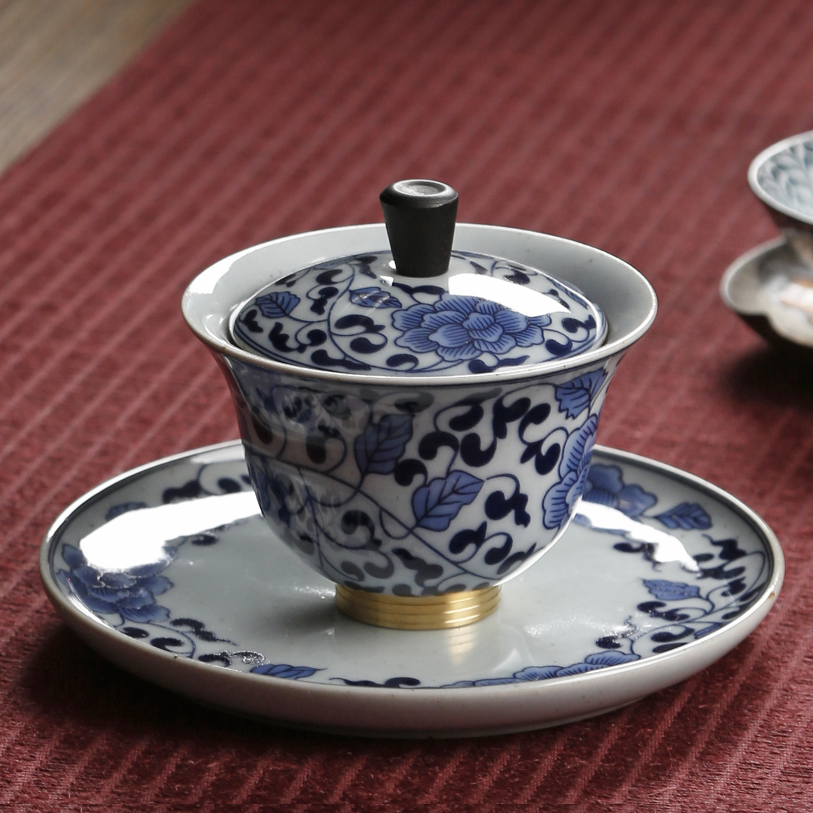 青花瓷三才盖碗茶杯单个大号家用手抓壶功夫泡茶器景德镇陶瓷敬茶