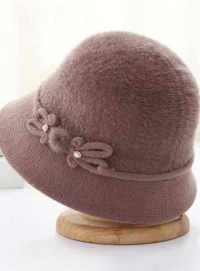 新款中老年人冬天秋2Q2Q2CfJ冬渔帽礼帽妈秋妈冬季时尚百搭针织保