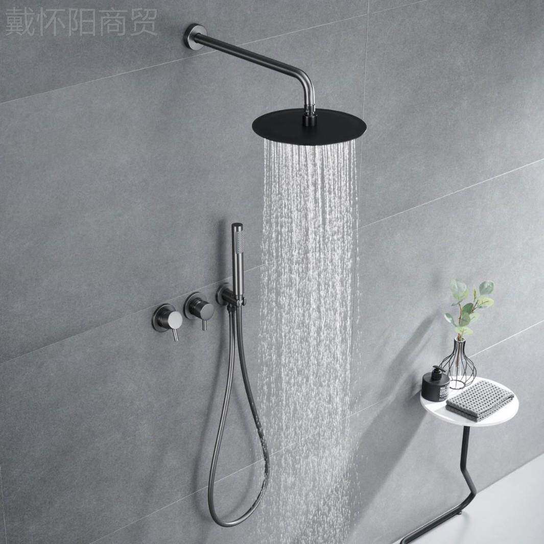一字暗装淋浴花洒入热熔嵌墙双开冷ZTT热水关双把10寸隐混藏枪灰