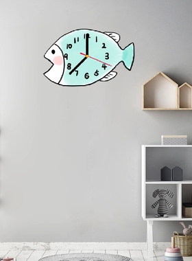 北欧挂钟表现代简约可爱个性卡通C创意小鱼超静音卧室时钟家用壁