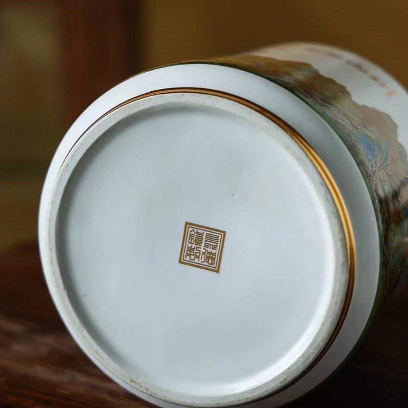 景德镇陶瓷5斤装双耳千s里江山图创意收藏摆件密封酒壶酒坛空酒瓶