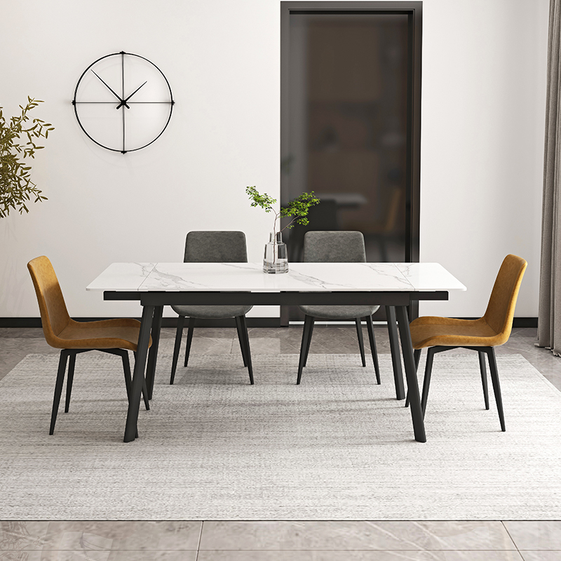现代简约家用g小户型可伸缩折叠岩板餐桌椅组合意式轻奢长方形饭