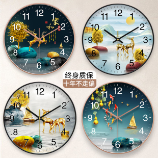 轻奢静音挂钟园艺风景装 饰钟自动.对时电波 饰新款 创意钟表家用装