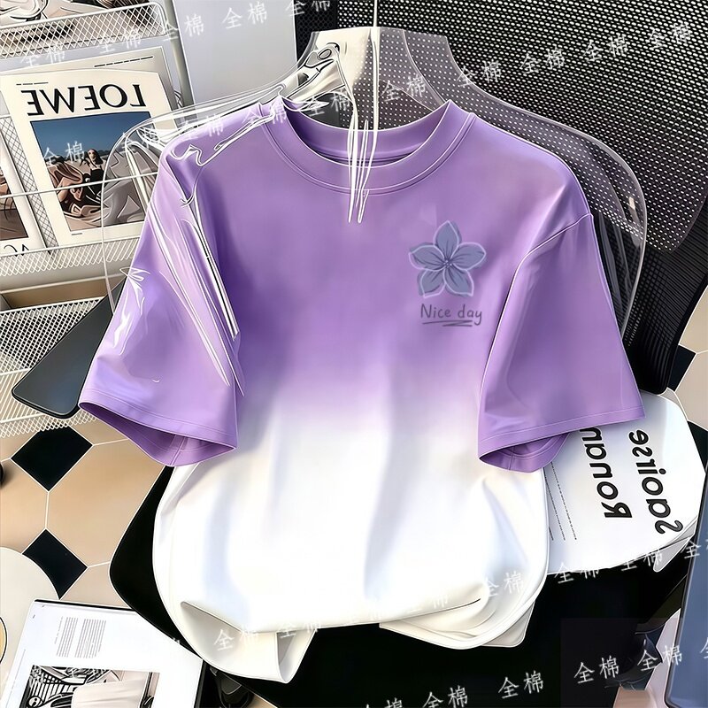 女童短袖t恤纯棉夏季2026新款中大童渐变半袖百搭夏天儿童上衣薄