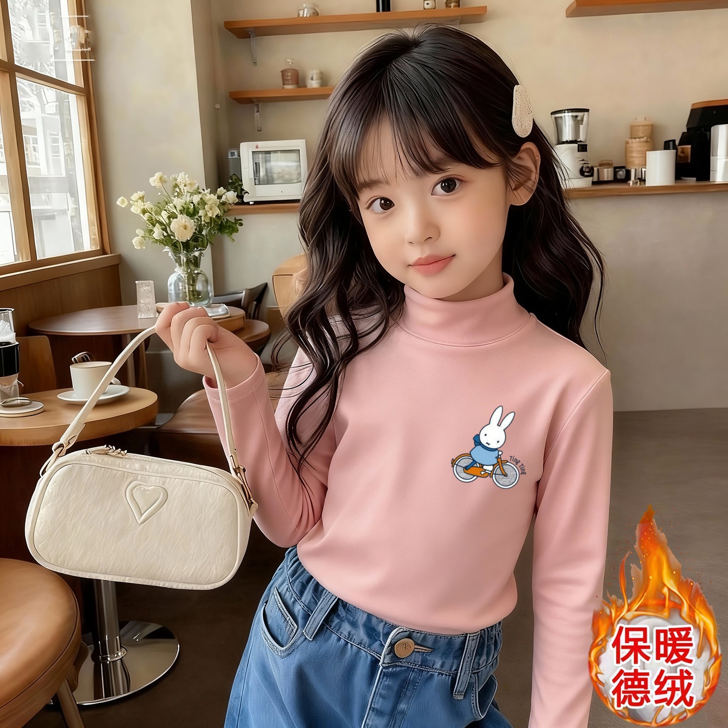 女童保暖德绒打底衫女孩长袖t恤宝宝秋冬季百搭上衣洋气衣服时尚