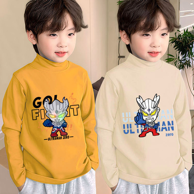 男童德绒秋冬款奥特曼新款长袖T恤洋气保暖半高领上衣内搭打底衫