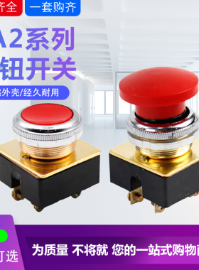 LA2J按钮开关自复位控制 平头平钮蘑菇头安装口径30MM红色绿色