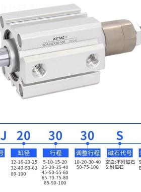 亚德客SDA可调程薄型气缸S31723DAJ100*10/200/25/3行0/35/40/45/