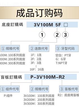 亚德客3V1板00电磁阀UQF6底座阀 汇流板1003M-2F/F/4F/5F/F/7F/8F