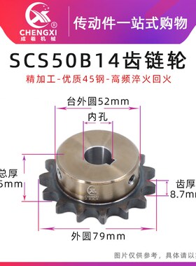 SCS高品质成型孔链轮5分50B14齿 10A14T外径79精车孔键槽顶丝孔