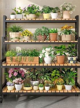 2025层新款花架可移动带置轮物架阶式梯WSQ客厅落地多花架子阳台