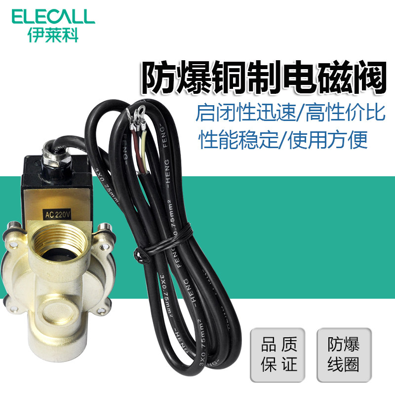伊莱科2W型防爆纯铜电磁阀水阀控制阀管道油气常闭开关220V可定制