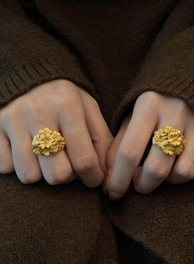 新中式重工精美绣球花手工雕花戒指女宫廷风气质高级感食指戒轻奢