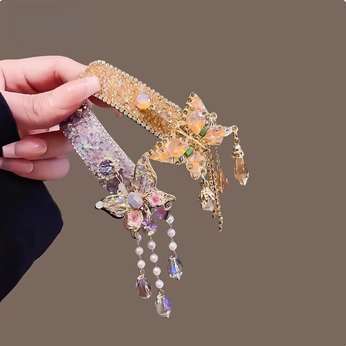 精致高级感闪钻蝴蝶流苏发夹女轻奢个性刘海碎发夹侧边夹发饰头饰